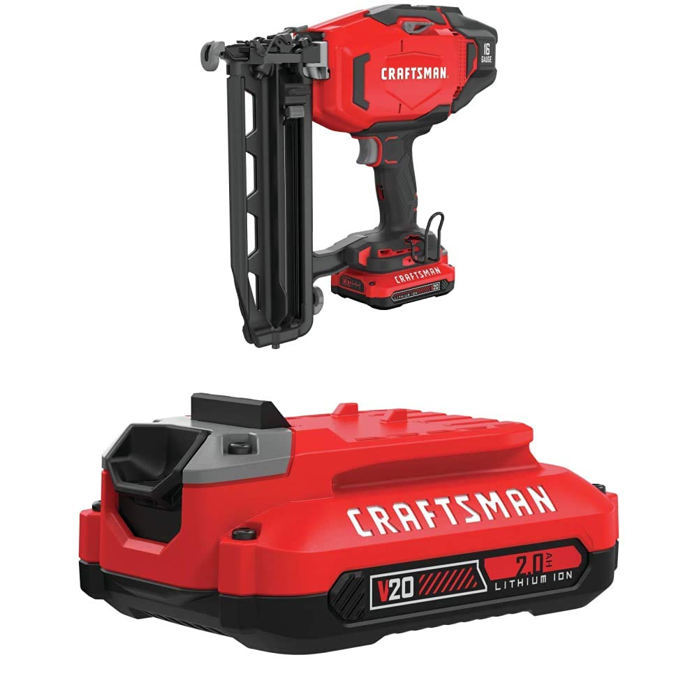 CRAFTSMAN V20 Cordless Finish Nailer Kit, 16GA with EXTRA Lithium Ion Battery, 2.0-Amp Hour (CMCN616C1 & CMCB202)