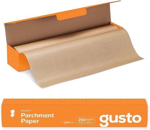 GUSTO Kraft Parchment Paper Roll - Non-Stick Baking Paper with Cutter | 15 in x 200 ft for Air Fryer & Cooking
