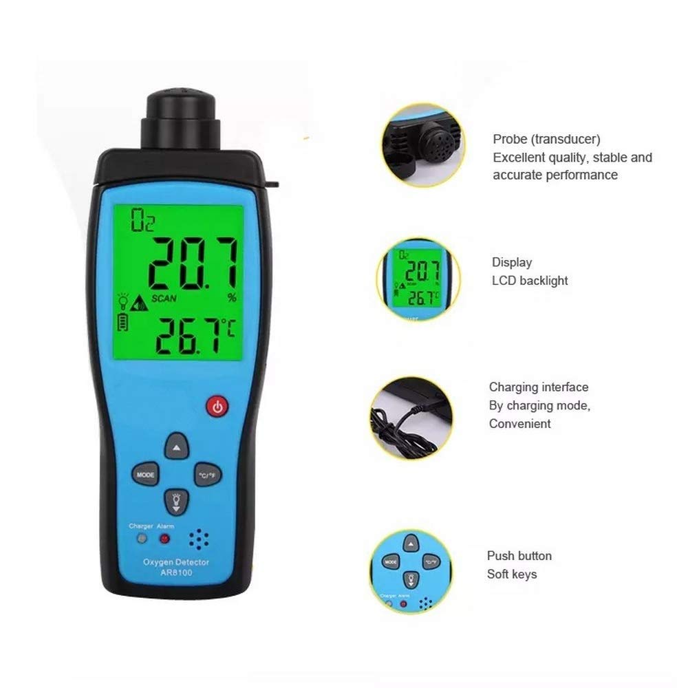 Cheffort Handheld Oxygen Gas Meter, Professional O2 Tester with Digital LCD Screen, 0-25% Vol Measurement Range for Industrial & Professional Testing