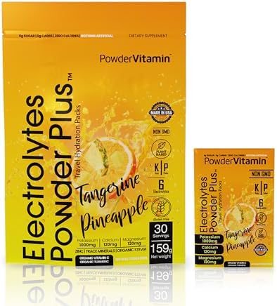 PowerVitamin Electrolytes Powder Packets - Tangerine Pineapple - Keto Electrolytes for Daily Energy - Hydration Powder with 1000mg Potassium, 120mg Magnesium, Zero Calories - 30 Hydration Packets