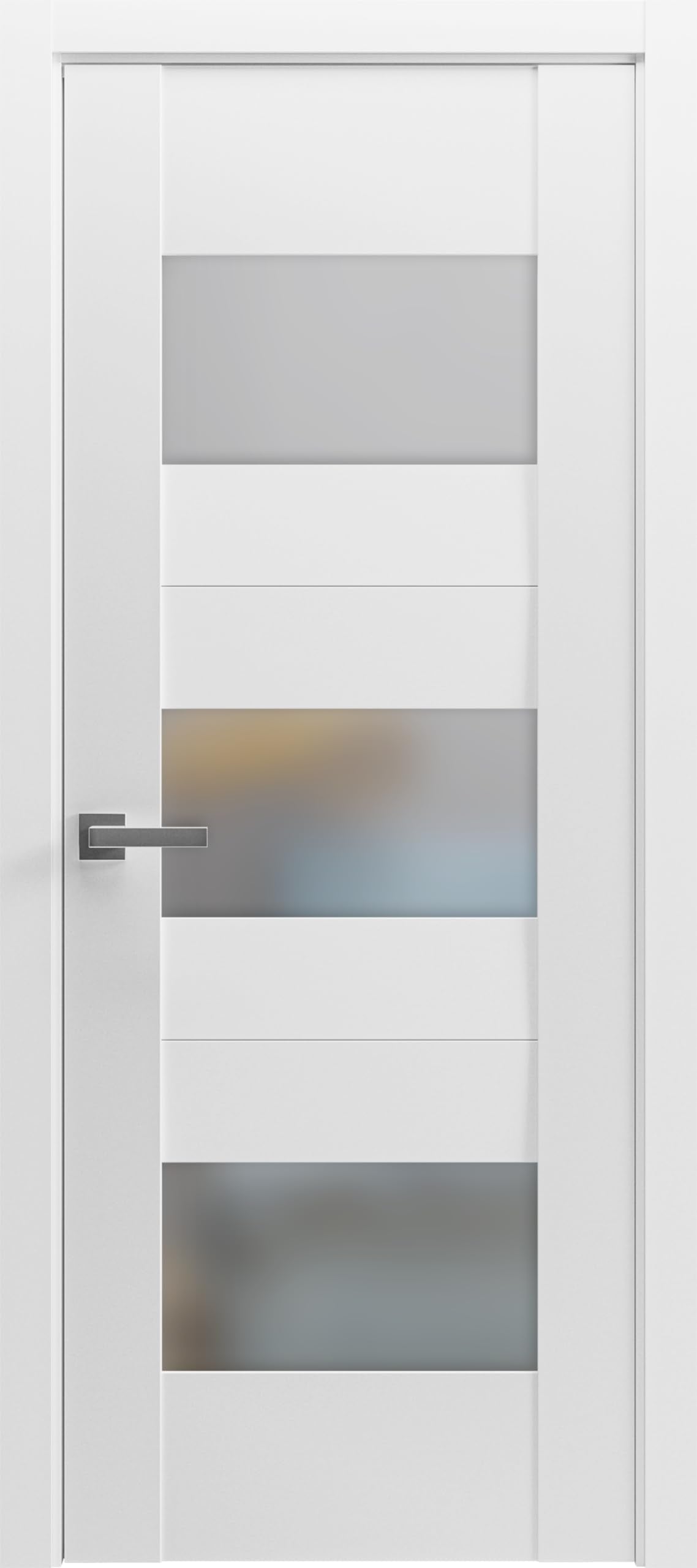 VDOMDOORS Solid French Door Opaque Glass 24 x 80 inches | Sete 6003 White Silk | Single Regular Panel Frame Handle | Bathroom Bedroom Modern Doors