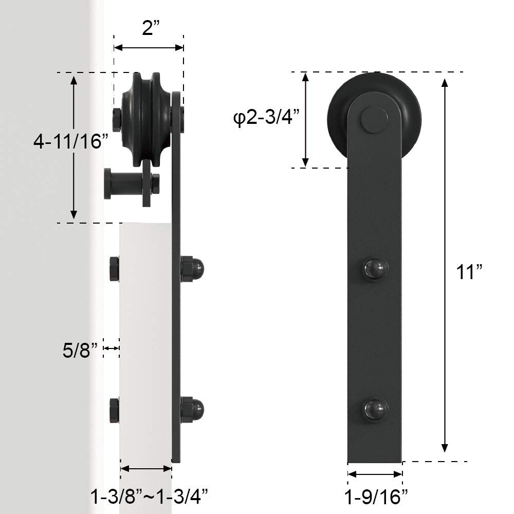 WINSOON 8FT Barn Door Hardware Kit: Single Sliding Door Hardware - Heavy Duty Black Barn Doors Track Kit - Carbon Steel Sliding Barn Doors Rail - J-Shape Easy to Install for 53" Closet Panel(No Door)