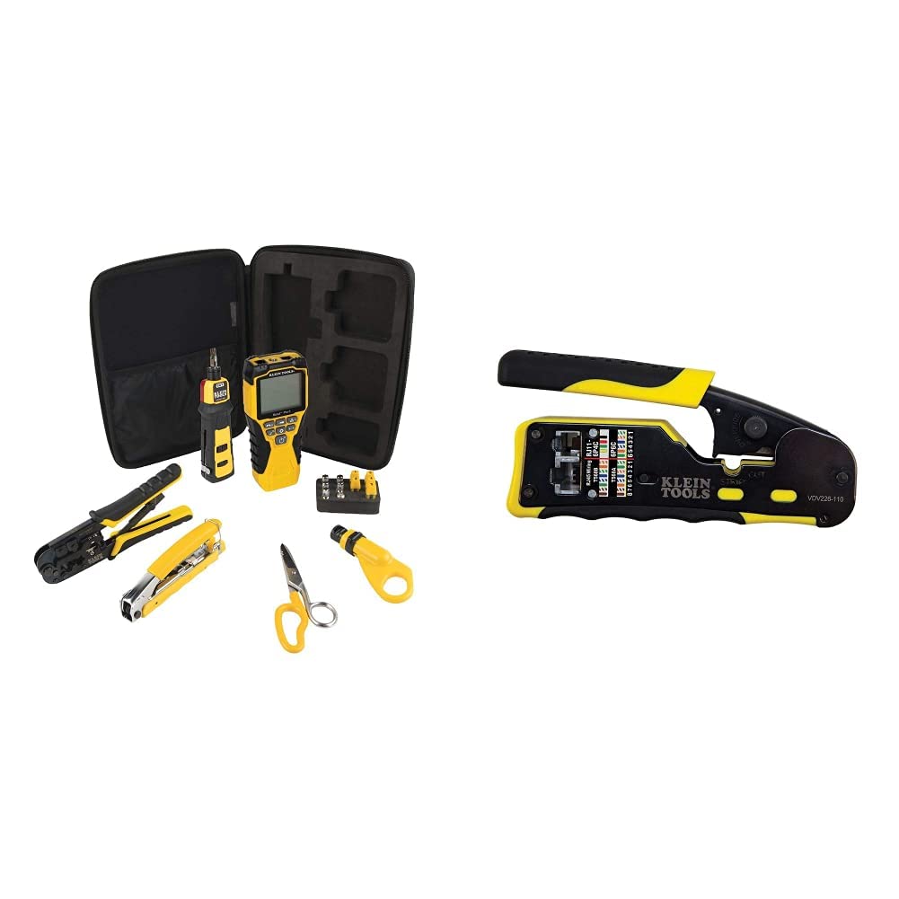 Klein Tools Cable Installation Tool Set with Crimper, Tester, Snips, Punchdown Tool, and Case (6 Pieces)