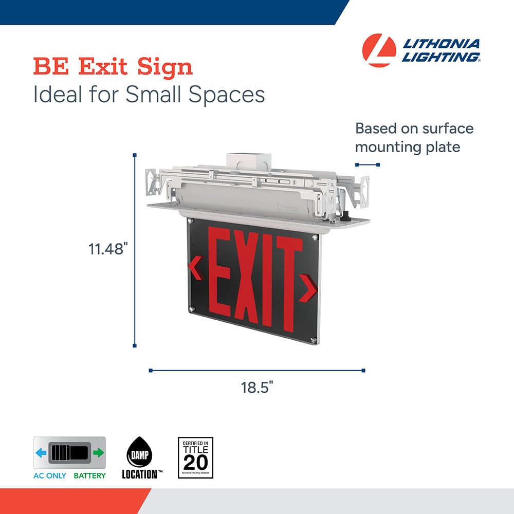 Lithonia Lighting Basics Edge-lit LED Exit Sign with Red Letters, Universal Mount Emergency Exit Only Sign, Ni-Cad Battery Backup (BE W R UM M2)