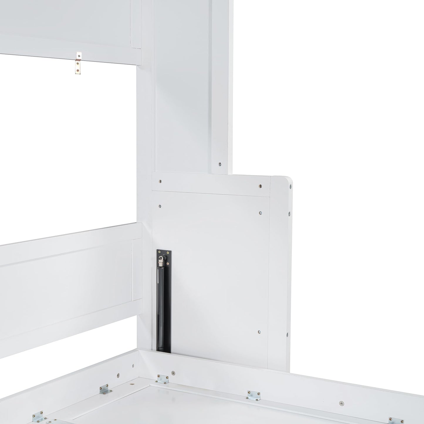Ball & Cast Murphy Bed Full Size Hideaway Beds with Hydraulic Lift & Desk Design,Industrial Multifunction Wood Wall Cabinets Bedframe W/Hardware Chain,Space-Saving for Apartment,White