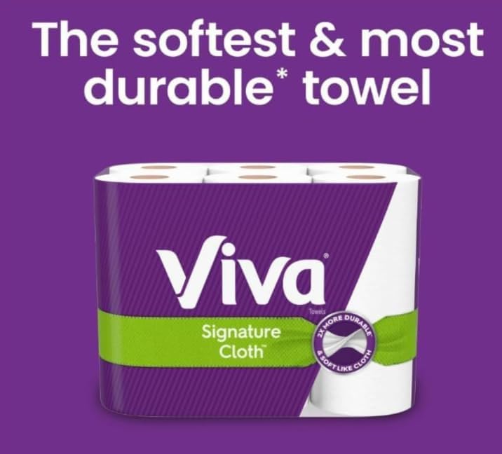 Viva Signature Cloth Paper Towels - Double Rolls, 6 = 12 Single Rolls, 2X More Durable | 2 Pack