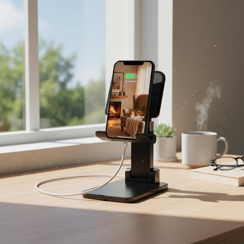 Aurasion Adjustable Phone & Tablet Stand for Desk, Foldable Holder with Stable Base and Non-Slip Design, Compatible