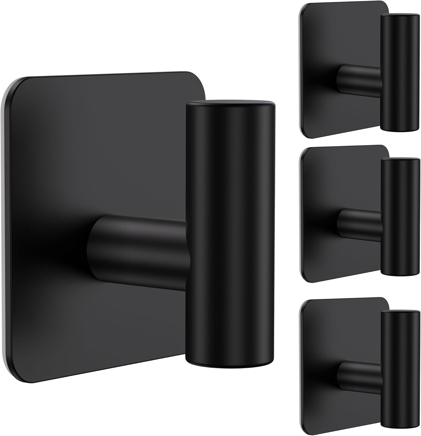 Aikzik 4 Pack Large Heavy Duty Wall Hooks - 26lb Max, Stainless Steel Adhesive Towel Hook, Shower Hooks for Hanging Towel, Coat, Robe, Wall Hook for Use in Bathroom, Kitchen and Door, Matte Black