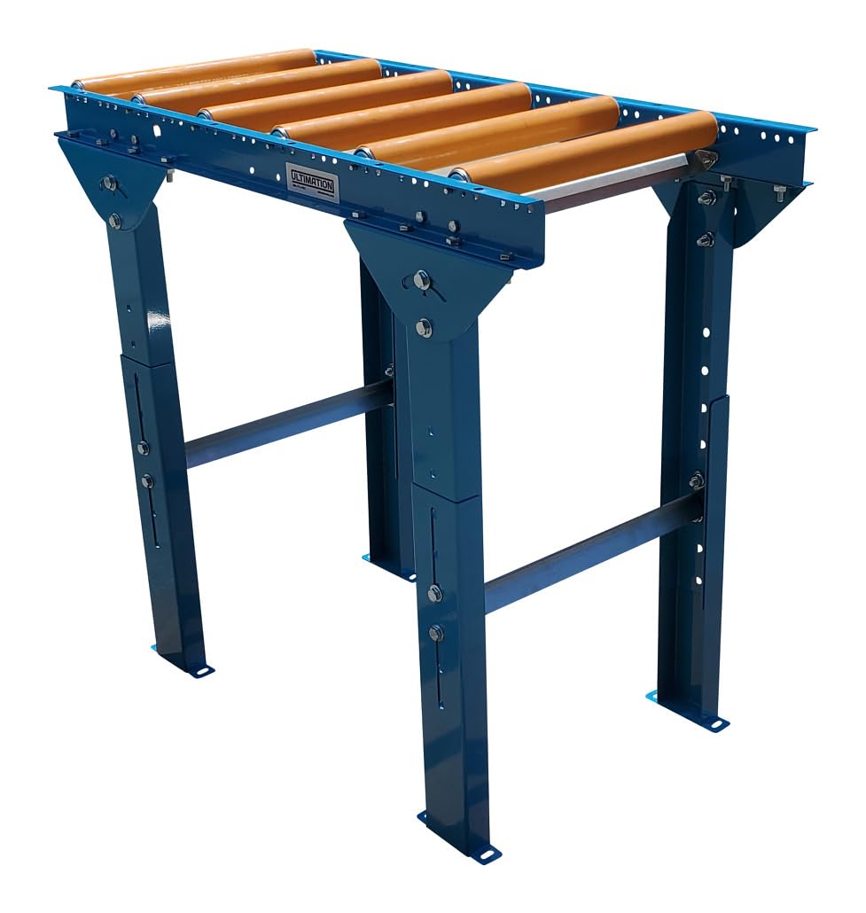 Light-Duty Steel Gravity Conveyor 18" W x 3' L with Legs | 1.5" Smooth Poly-Covered Rollers on 6" Centers | Industrial Galvanized Conveyor System By Ultimation