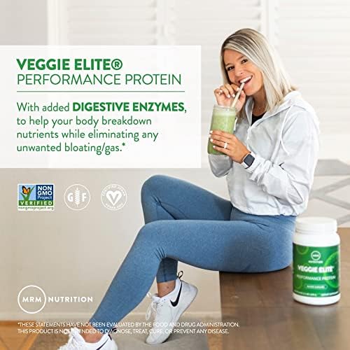 MRM Nutrition Veggie Elite Performance Protein | Salted Caramel Flavored| Plant-Based Protein| Easy to Digest | with BCAAs| Vegan + Gluten-Free | Clinically Tested| Digestive enzymes | 30 Servings