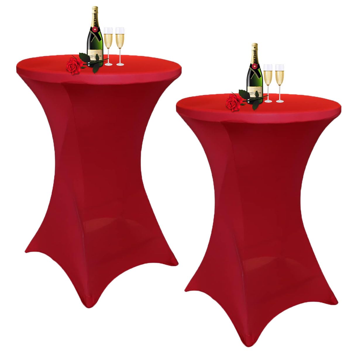 Albassa 2 Pack Cocktail Table Covers 32"x43" Spandex Stretch Highboy Top Tablecloth Fitted Round Table Cloths for Bar Wedding Cocktail Party Banquet Tables (2, Red, 32"x 43")