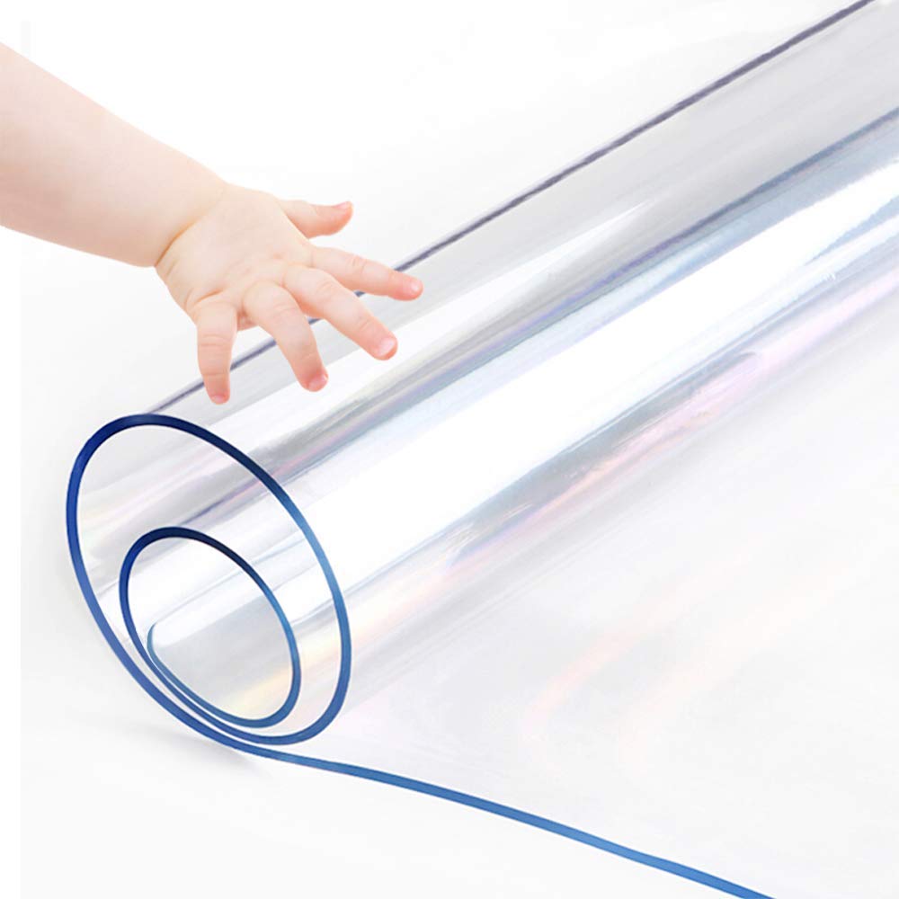 48 X 60 Inch Wooden Furniture Protector Table Cover Clear Plastic Vinyl Tablecloth Eco Dining Coffee Kitchen Tabletop Office Desk Protective Covers PVC Protection Pad Wipeable Waterproof Table Cloth