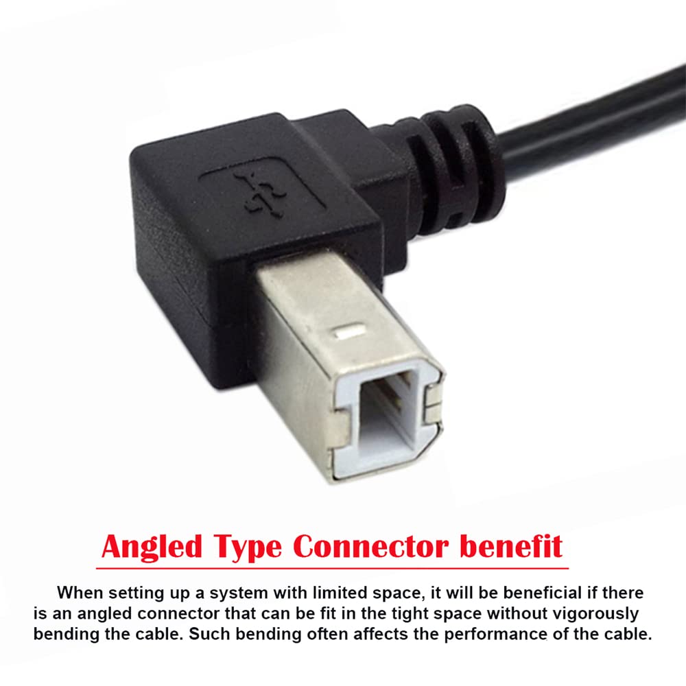 2.0 90 20cm cablecc Type B Male to Female USB Extension Cable Degree Down Angled for Printer Scanner Disk
