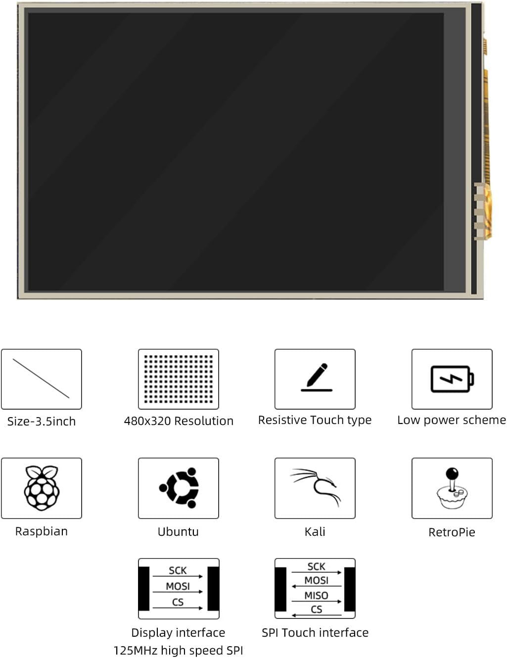 CUQI 3.5 Inch 5, 480 320 60 3/4/5 Touchscreen for Raspberry Pi x Pixel FPS Mini Monitor with Stylus and Mini Fan