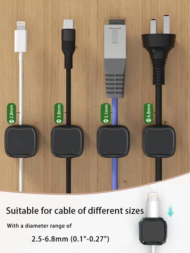 Befunu Set: 6Pcs 6Pcs Under Desk Cable Management Adhesive Magnetic Cable Clips & Silicon Cable Ties, Wire Holder