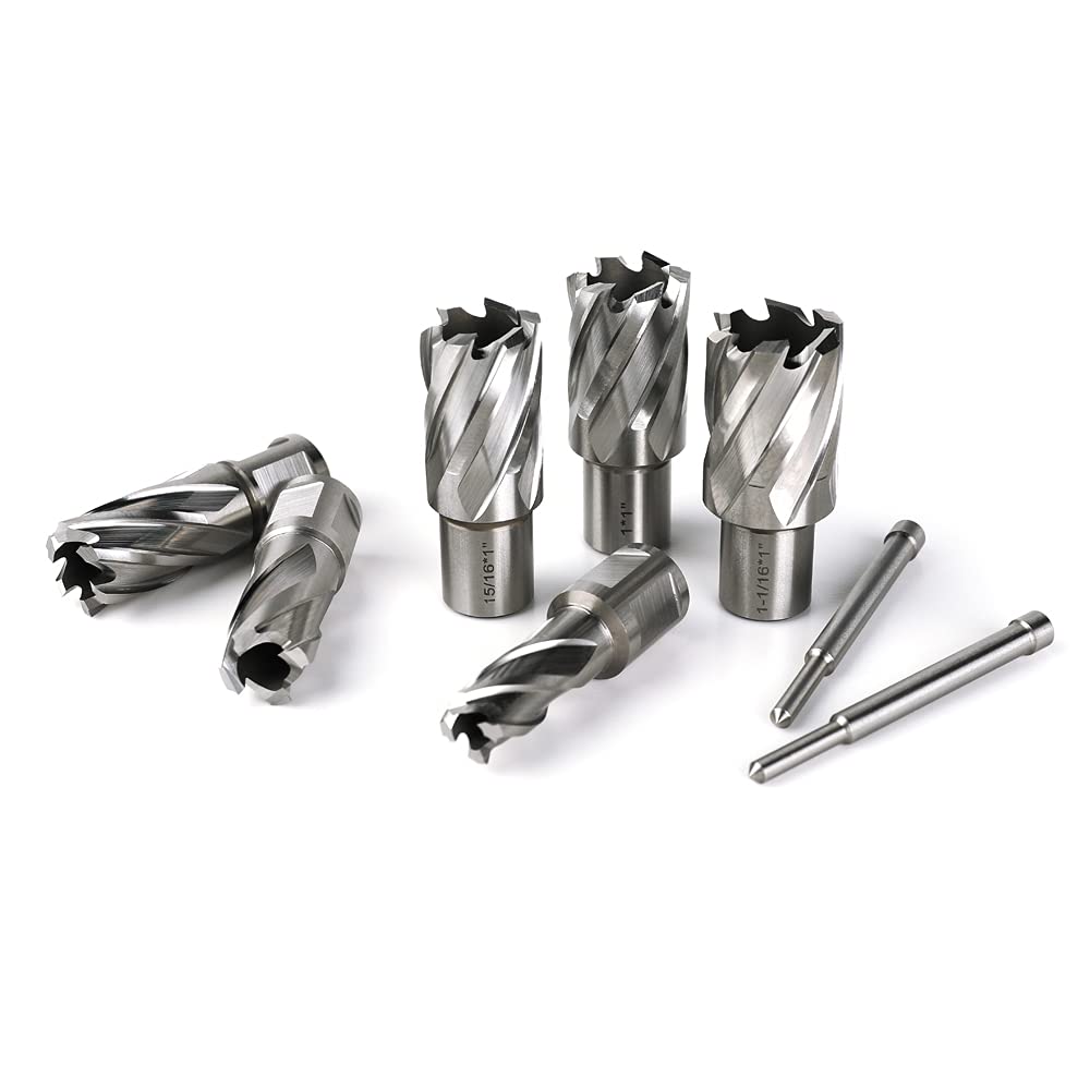 OSCARBIDE Annular Cutter Set 13pcs,1" Cutting Depth,3/4" Weldon Shank, 7/16 to 1-1/16 inch Cutting Diameter Mag Drill Bits for Magnetic Drill Press with 2 pcs Pilot Pins