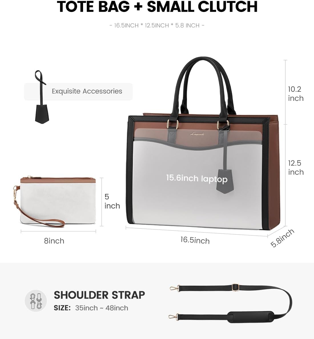 15.6 inch LOVEVOOK Laptop Tote Bag for Women, Office Work Bag Briefcase fit for Laptop, Large Capacity Teacher Bag