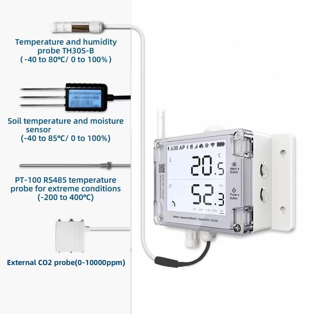 UbiBot GS1-A1RS - Smart WiFi Temperature & Humidity Sensor - Versatile External Probes, Scheduled Reports，Custom Alerts, Free App, No Subscription - Alexa & IFTTT Compatible (2.4GHz, Hub-Free)
