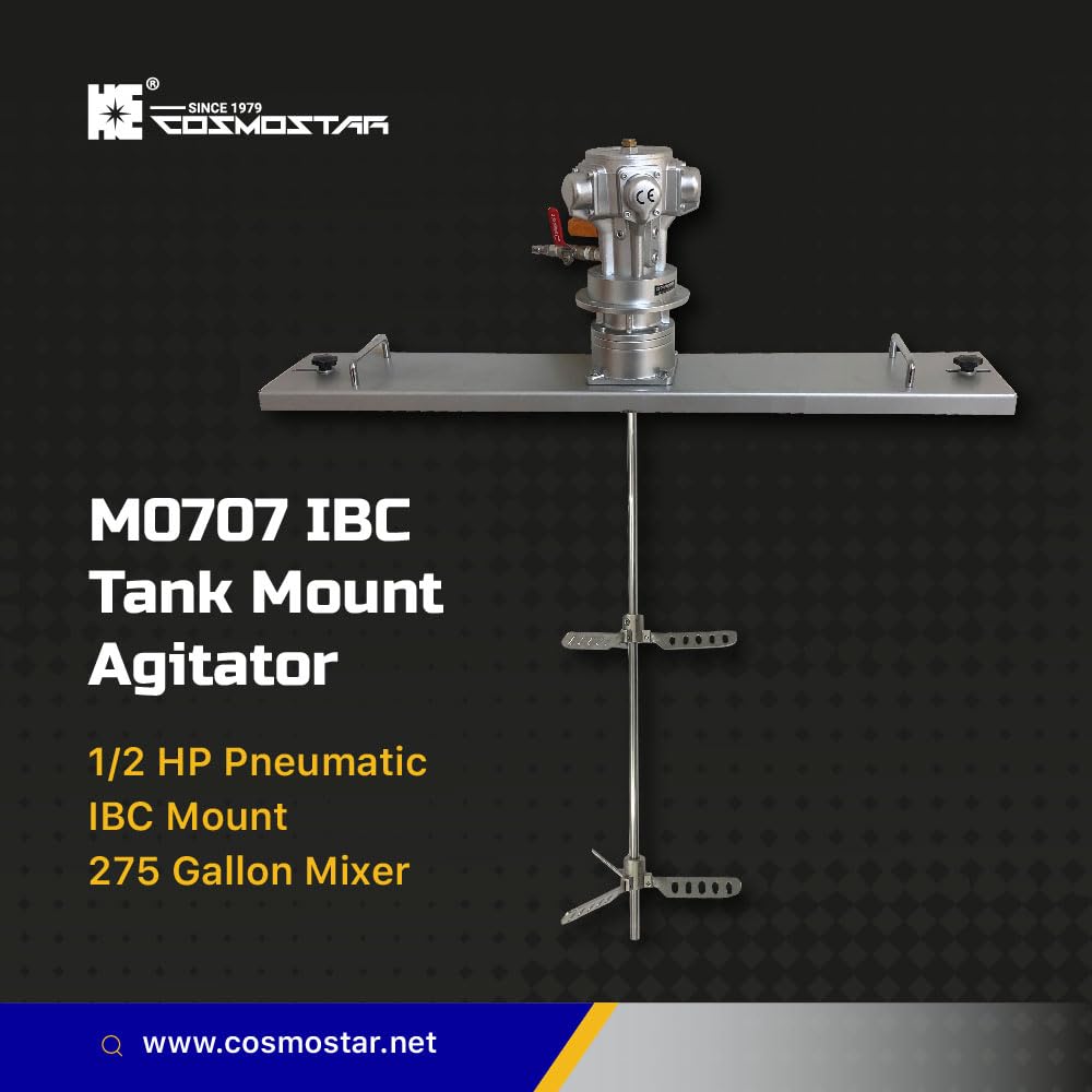 COSMOSTAR M0707 Pneumatic Agitator IBC Mount for IBC Tank, equipped with 3:1 Gear Box, SUS Shaft and Propellers, Paint Stirring Machine, Bracket Air Agitators(M0707-IBC-SUS200-EX12S17-GB3)