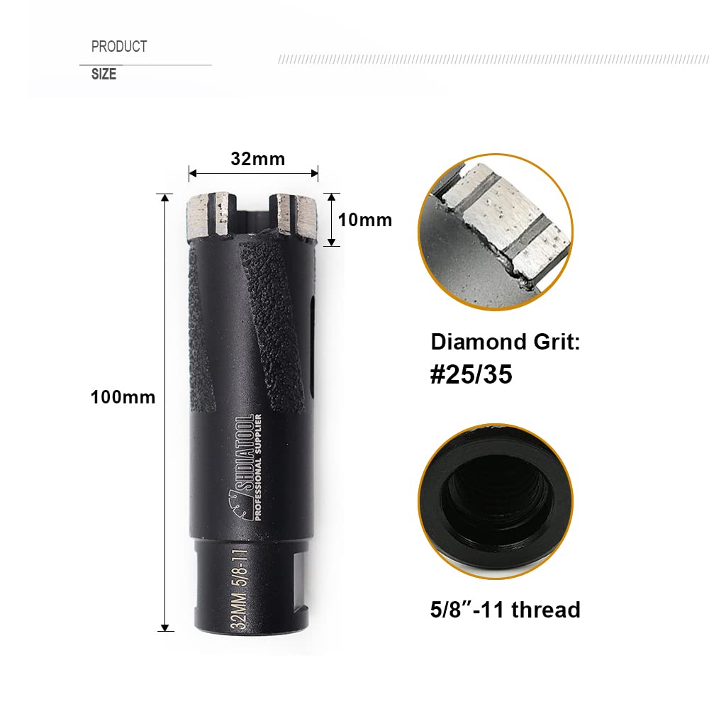 SHDIATOOL Diamond Core Drill Bits 1-1/4 Inch for Hard Stone Concrete Marble Granite Brick Laser Welded Dry or Wet Hole Saws