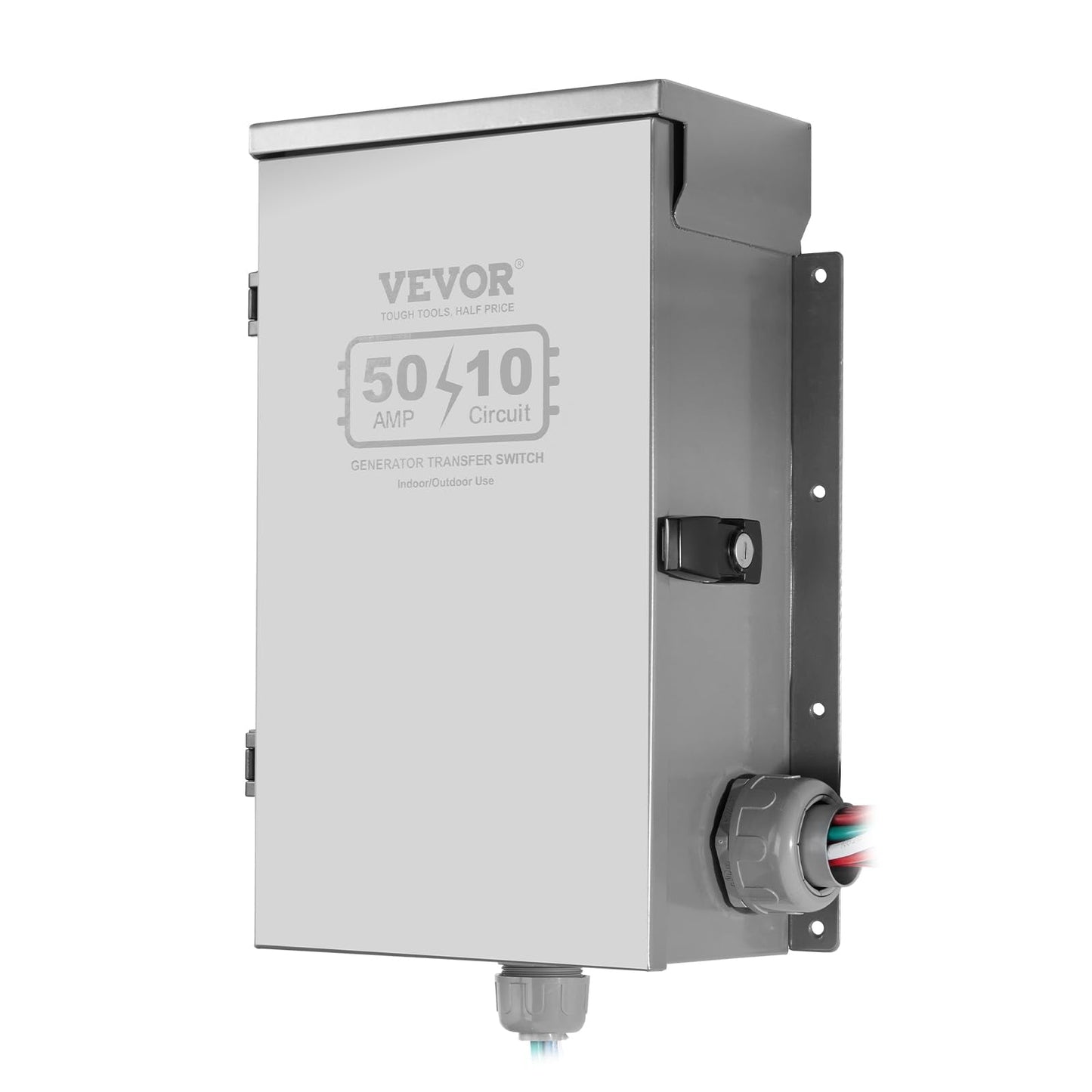 VEVOR Manual Transfer, 50-Amp 10-Circuit, Prewired Generator Transfer Kit with CS6375 Plug Power Inlet Box, Double-Throw, NEMA 3R, Mechanical Watt Meter, for 12500W Generators