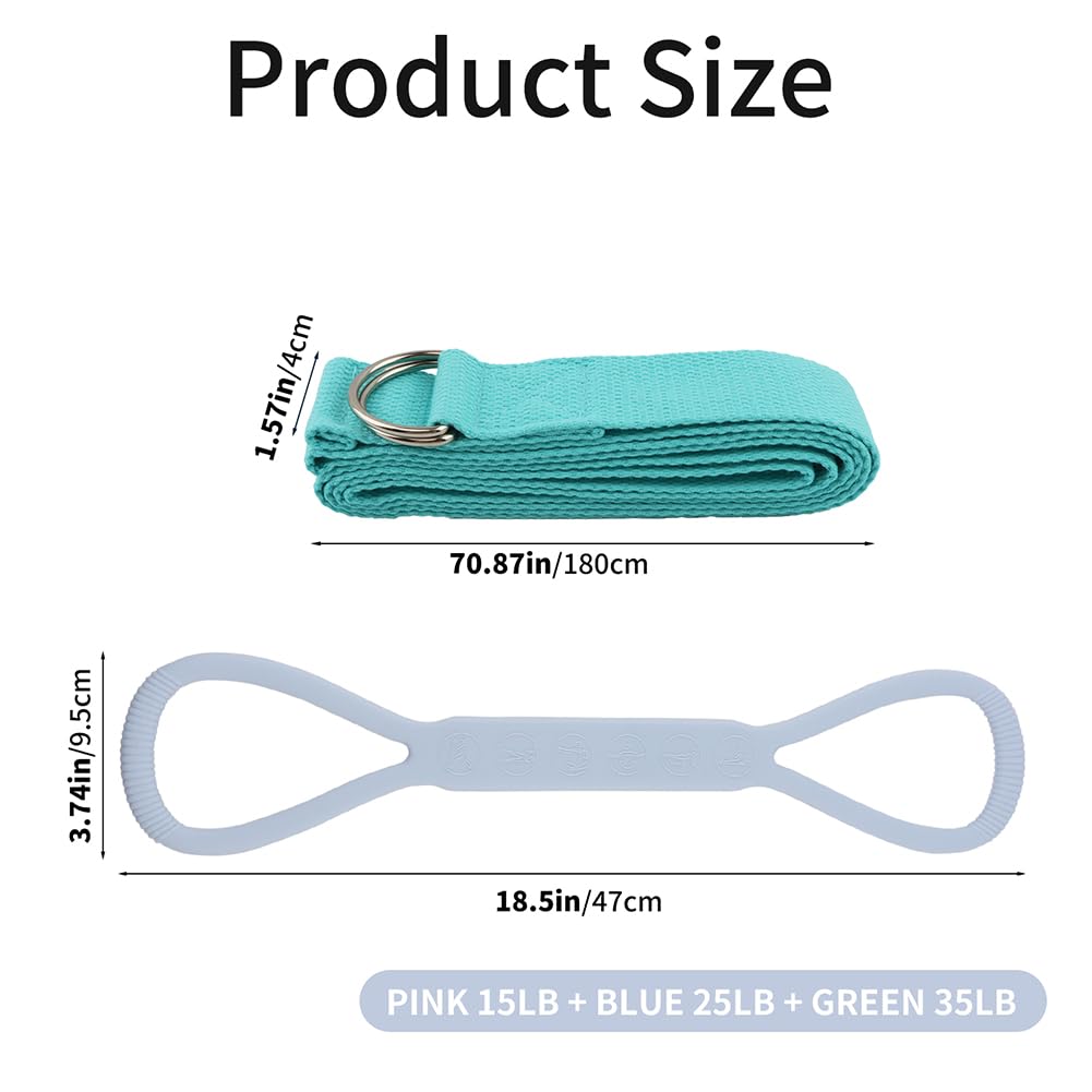 Figure 8 Resistance Band for Women, 3Pack (15, 25, 35 Lbs) Resistance Bands with Handles, Portable Shoulder Back Arm Exercise Bands for Strength Training Yoga Pilates(Color:Pink+Blue+Green)
