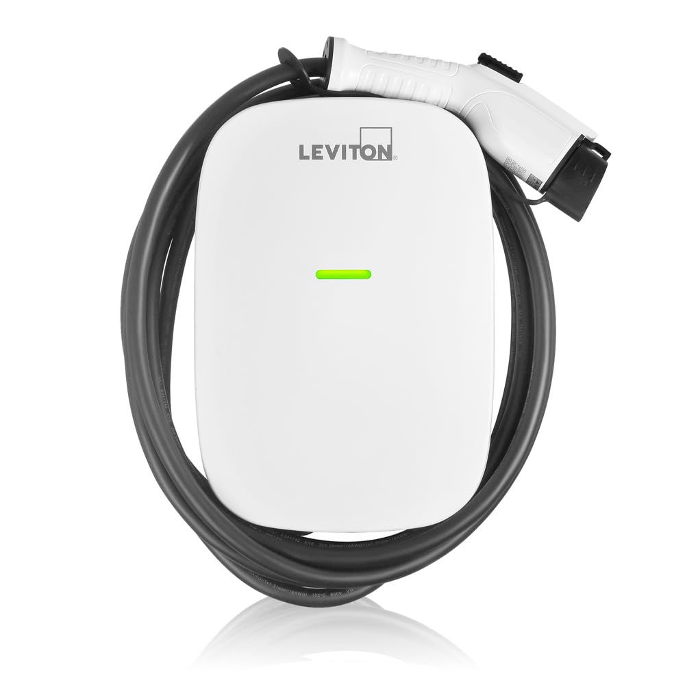Leviton Level 2 EV Charger, 32 Amp, 208/240 VAC, 7.6 kW Output, 18' Charging Cable, Indoor/Outdoor Hardwired EV Charging Station, EV320 EVSE