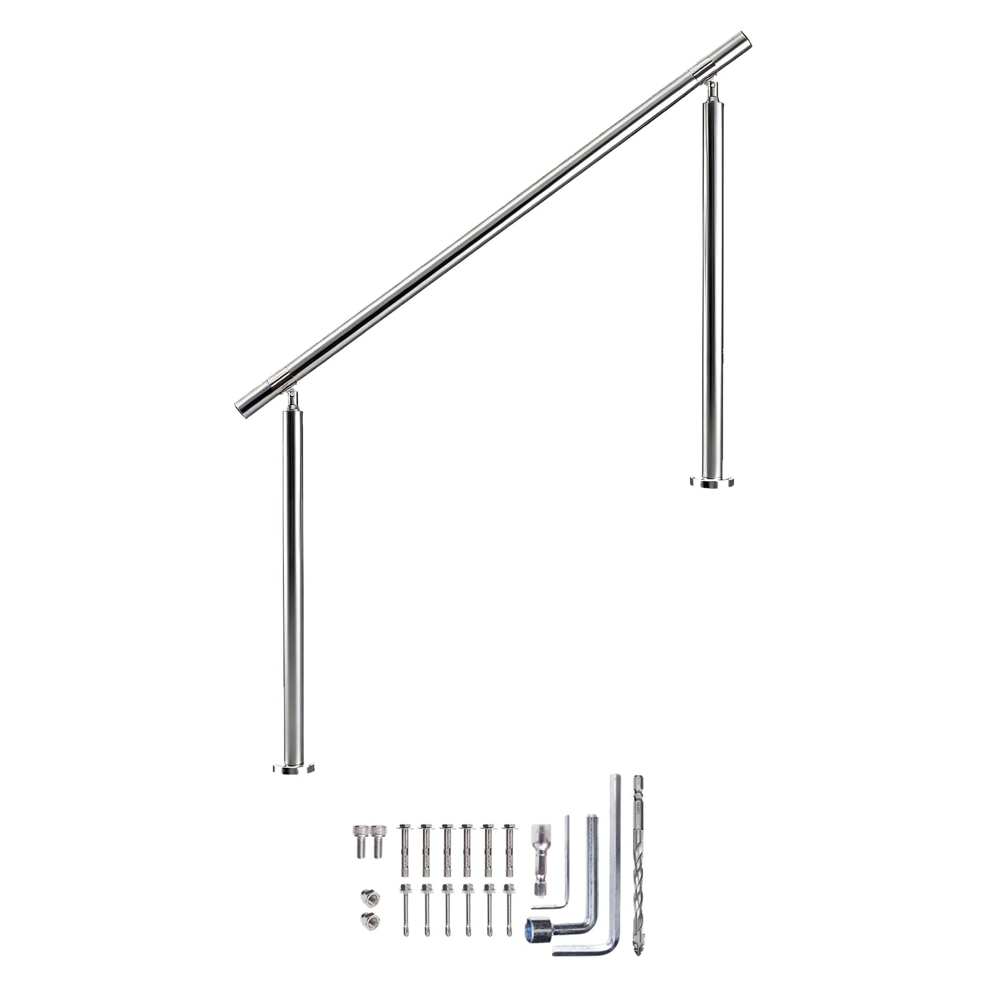 Hand Rails for Outdoor Steps – 54" L x 36" H 4-Step 304 Stainless Steel Railing Kit, Adjustable Step Railing for Concrete Steps & Porch Railing for Exterior Stairs