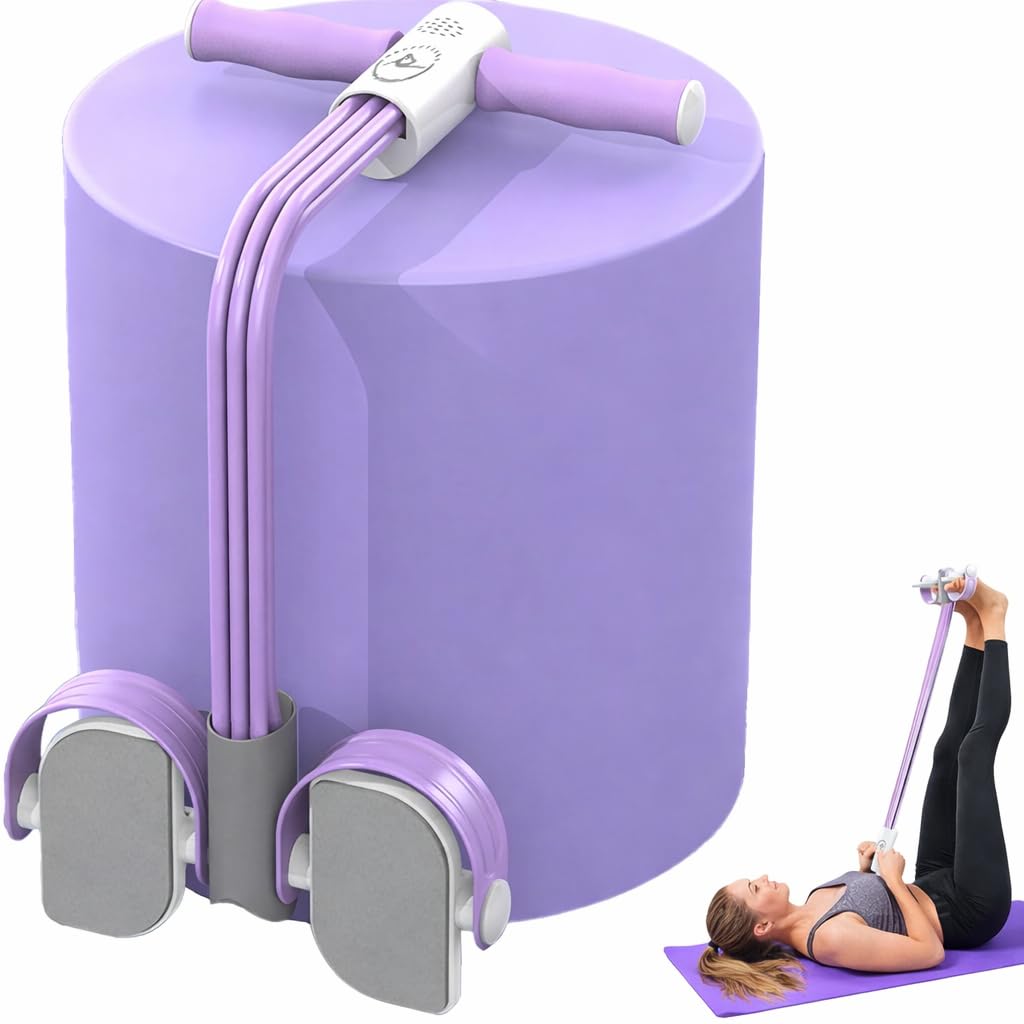 Smart Foot Pedal Puller with Digital Counter and Handles, 6-Tube Resistance Band for Yoga, Full Body Stretching, Home Workout-Purple
