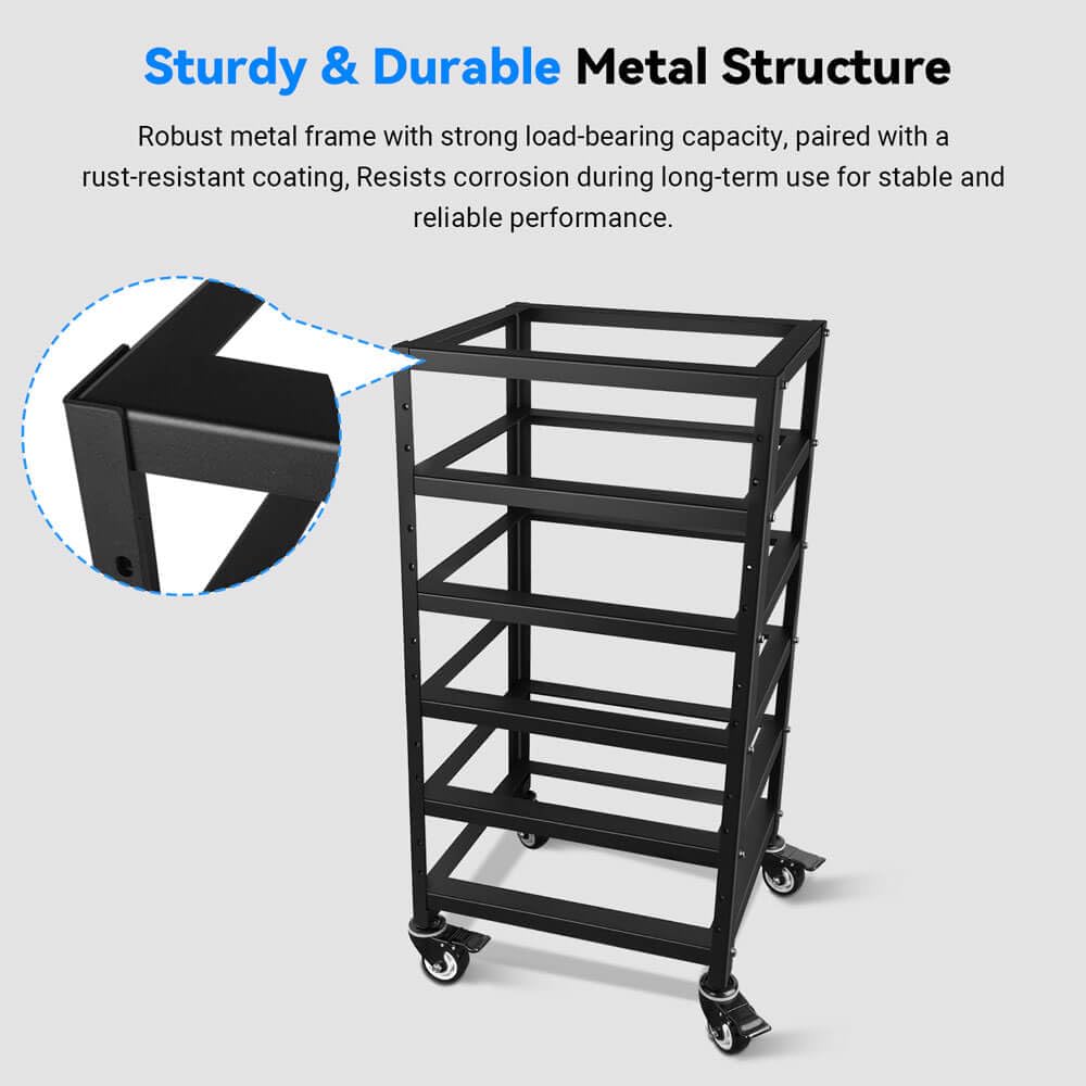 SUNGOLDPOWER 3U Server Rack 5-Layer with Wheels, Compatible with 48V 100Ah Rack Batteries, Universal Rack, Ventilation Design, Stackable, Ideal for Home Solar and Energy Storage