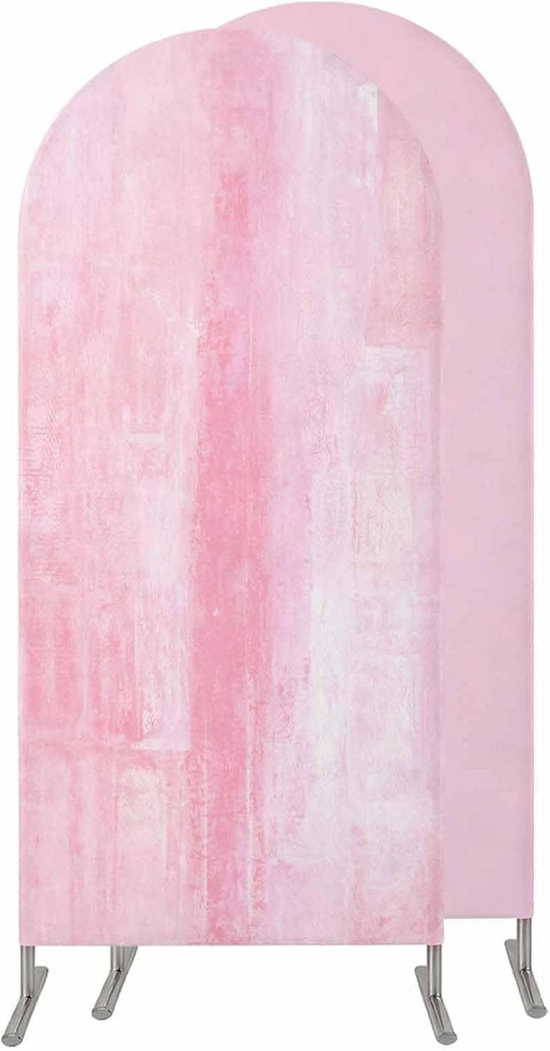 Jnbasdffb 7.2 Pink Wedding Arch Cover,Stretchy Spandex Arch Backdrop Stand Covers FT,Retro Oil Painting Modern Abstract