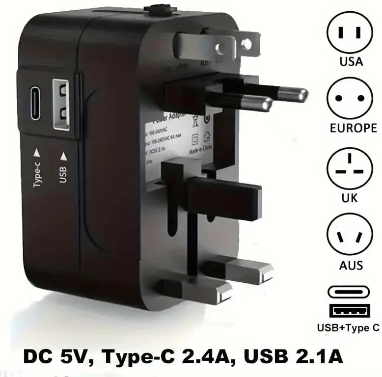 Zinalop MP3s Travel Adapter, Universal Power Adapter Worldwide Wall AC Power Plug Converter Travel Charger with Type-C
