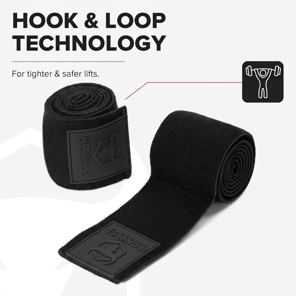 Elbow Wraps for Weightlifting (1 Pair) - 50" Elastic Elbow Braces for Weight Lifting - Elbow Support for Bench Press, Powerlifting, Fitness, & Gym Workout - Gym Elbow Straps Weightlifting - Elbow Compression Strap Brace (Black/Black)