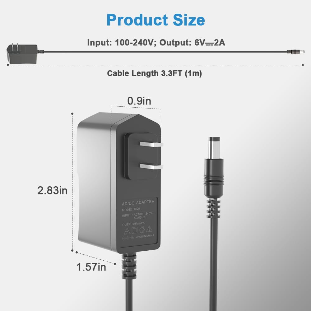 ZYHKJYL 6V 2A 6V 2A 1.8A 1.5A 1A 0.5A 8 3.2ft DC/AC Power Supply Adapter Universal Power Adaptor with DC Tips for Baby