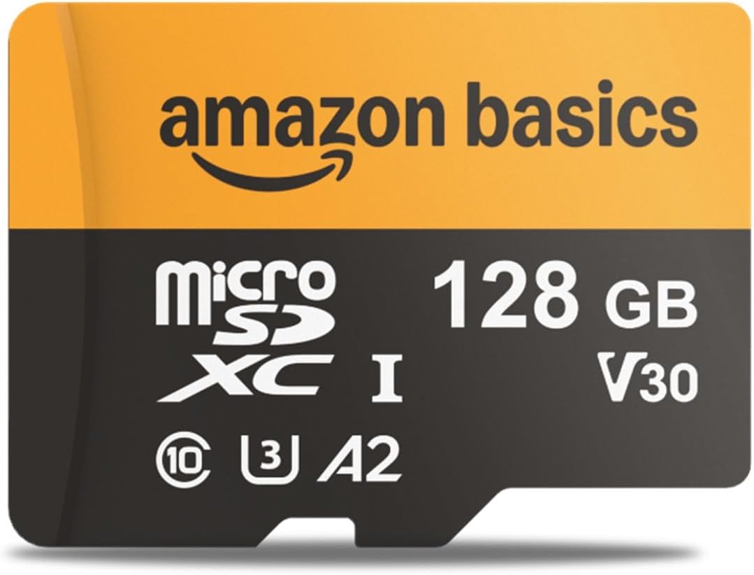 Amazon Basics 128GB 200MB/s, 1-Pack microSDXC Memory Card with Adapter for Smartphones, Drones, Cameras, Full HD, Read