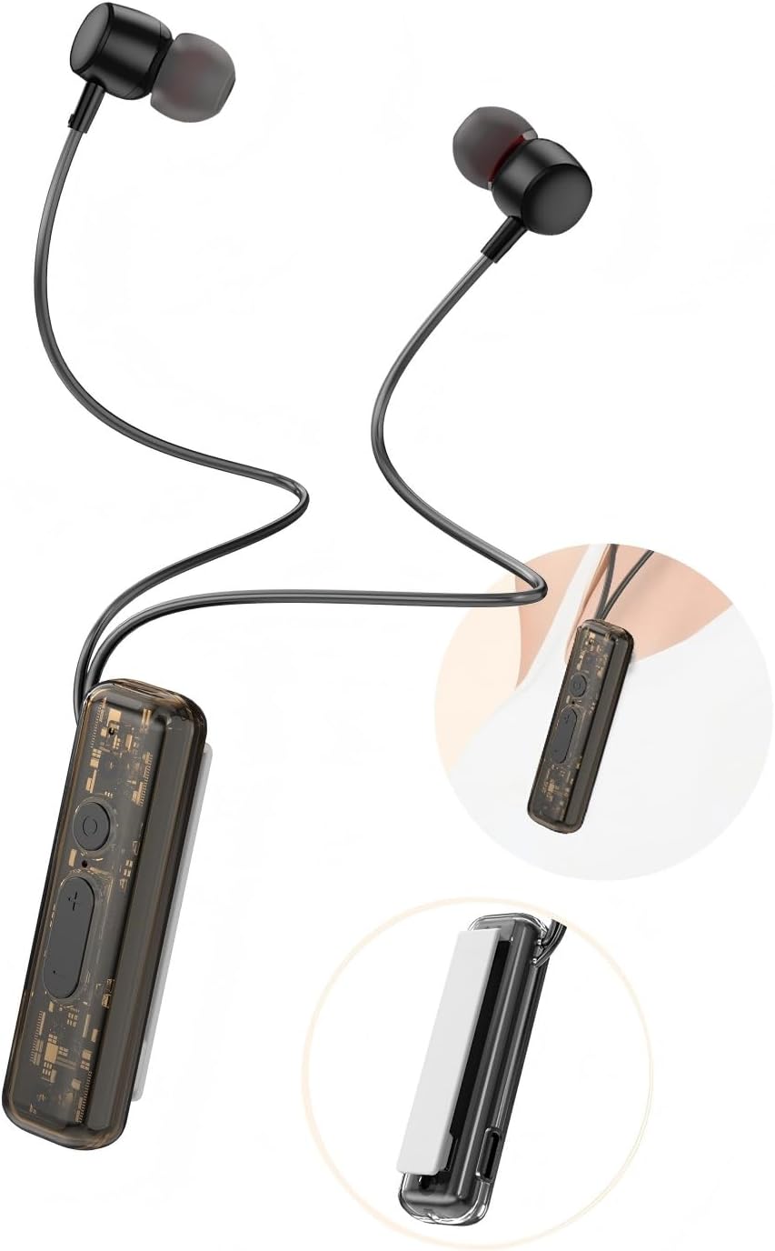 ZXQ Magnetic Lapel-Clip Neckband Bluetooth Headphones with Microphone,in-Ear Wireless Earbuds Earphone