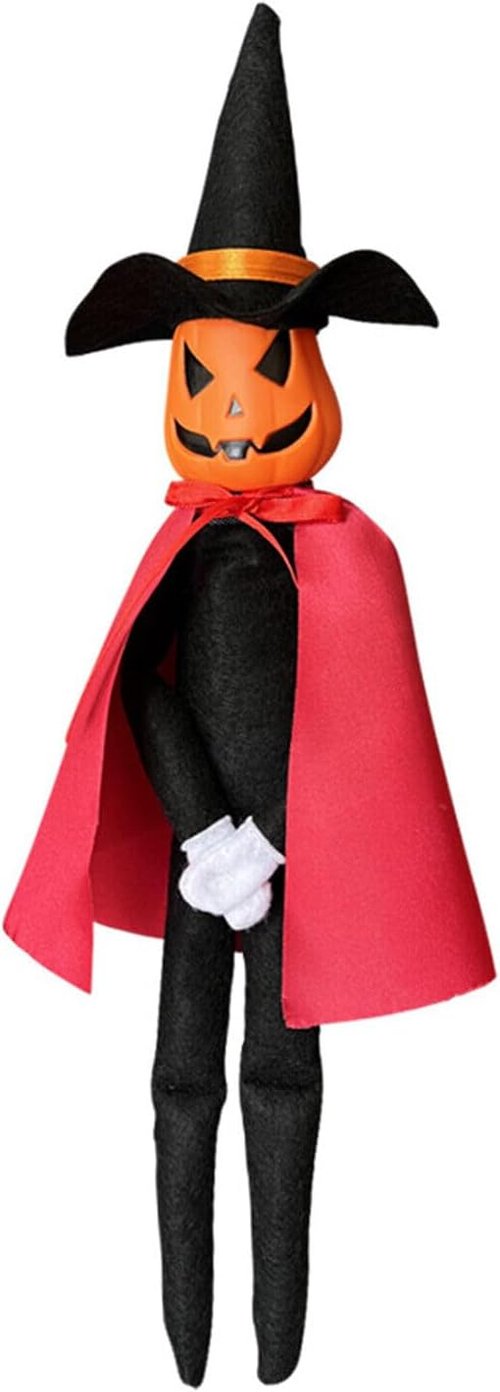 DANONI Halloween Pumpkin Elf Doll - Handmade Toy with Black Hat & Cape for Autumn Decor (Red)
