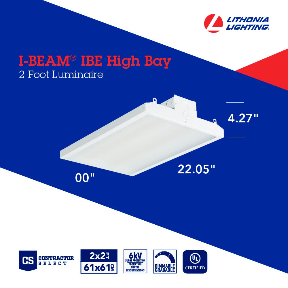 Lithonia Lighting I-BEAM LED High Bay Light, Ceiling Lighting Fixture, 12,000 Lumens, 4000K Cool White, Dimmable LED Shop Lights for Warehouse, Garage, Work Light, MVOLT 120-277V (IBE 12LM MVOLT 40K)