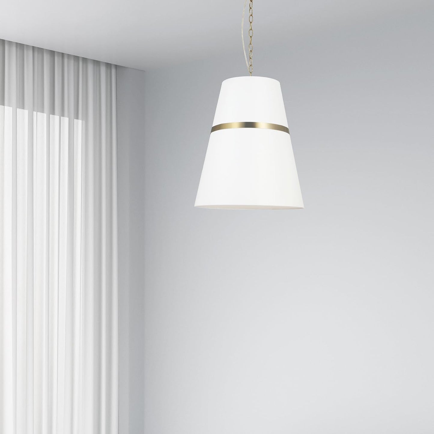Dainolite SYM-183P-AGB-WH White Pendant Light, Brass Material, Fabric Shade