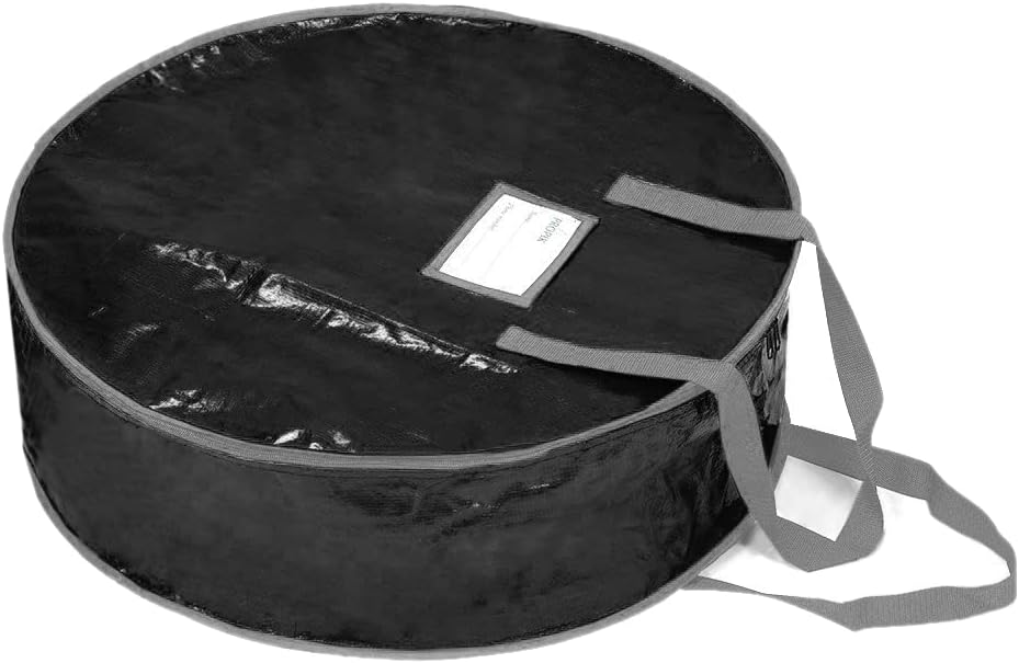 Propik Wreath Storage Bag - Tear-Resistant Holiday Garland Container with Heavy-Duty Handles | 24” x 24” x 8” (Black)