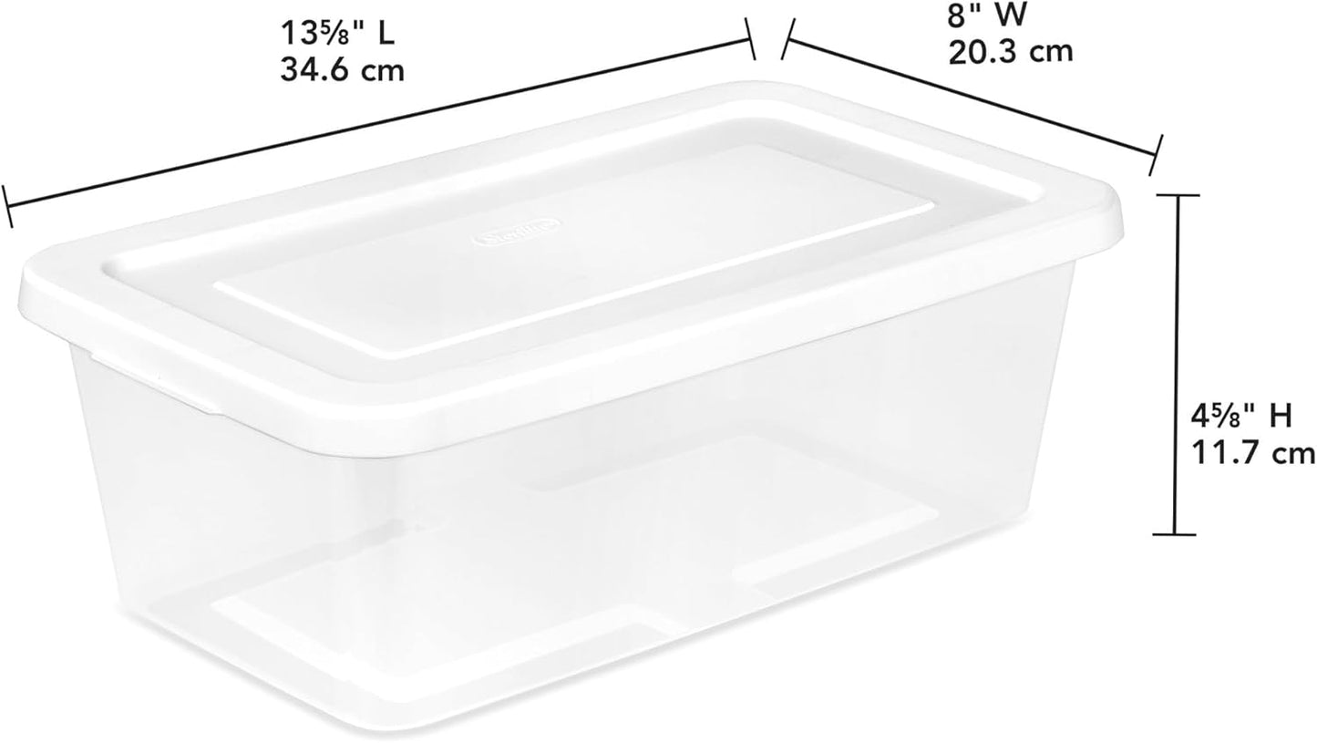 Sterilite 6 Quart Storage Boxes - 12-Pack Stackable Clear Plastic Bins with Snap-On Lids for Organizing