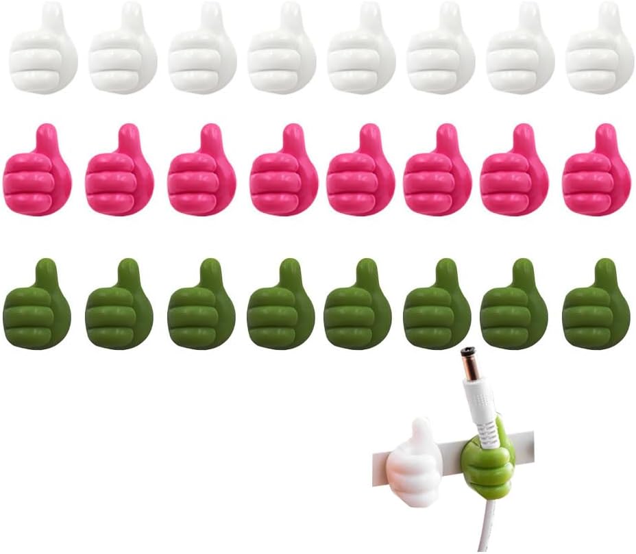 LXNIEPAN 24Pcs Creative Silicone Thumb Cable ClipsSelf Adhesive Fun Cord Holders for Desk Wall Car Nightstand, Cord