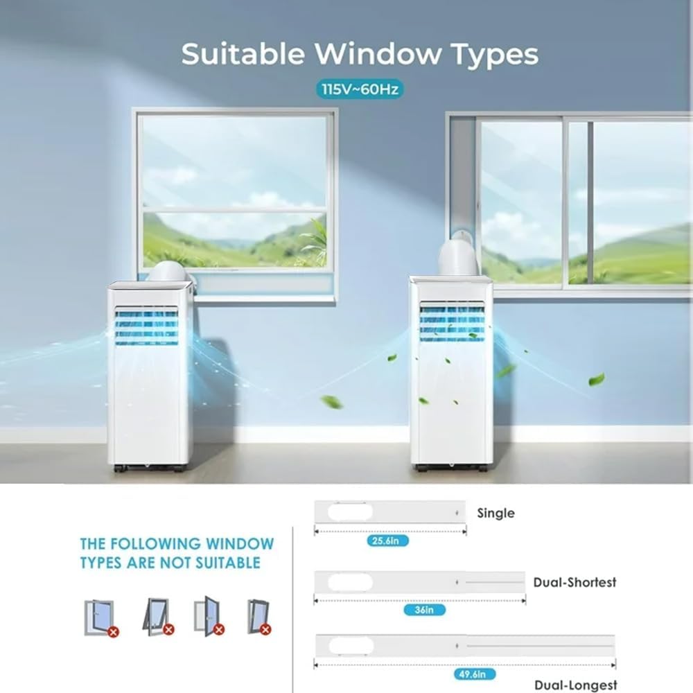 10000 BTU Portable Air Conditioner for 450 Sq.Ft, 3-in-1 AC Unit with Remote & LED Display, Quiet Cooling, Fan, Dehumidifier, Window Kit for Bedroom Home Office Dorm