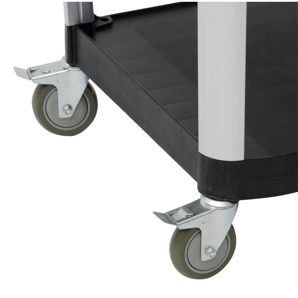 HUBERT Commercial Plastic Utiltiy Cart, 3-Shelf Mobile Bussing and Transport Cart, Knocked Down, 200 lb. Weight Capacity