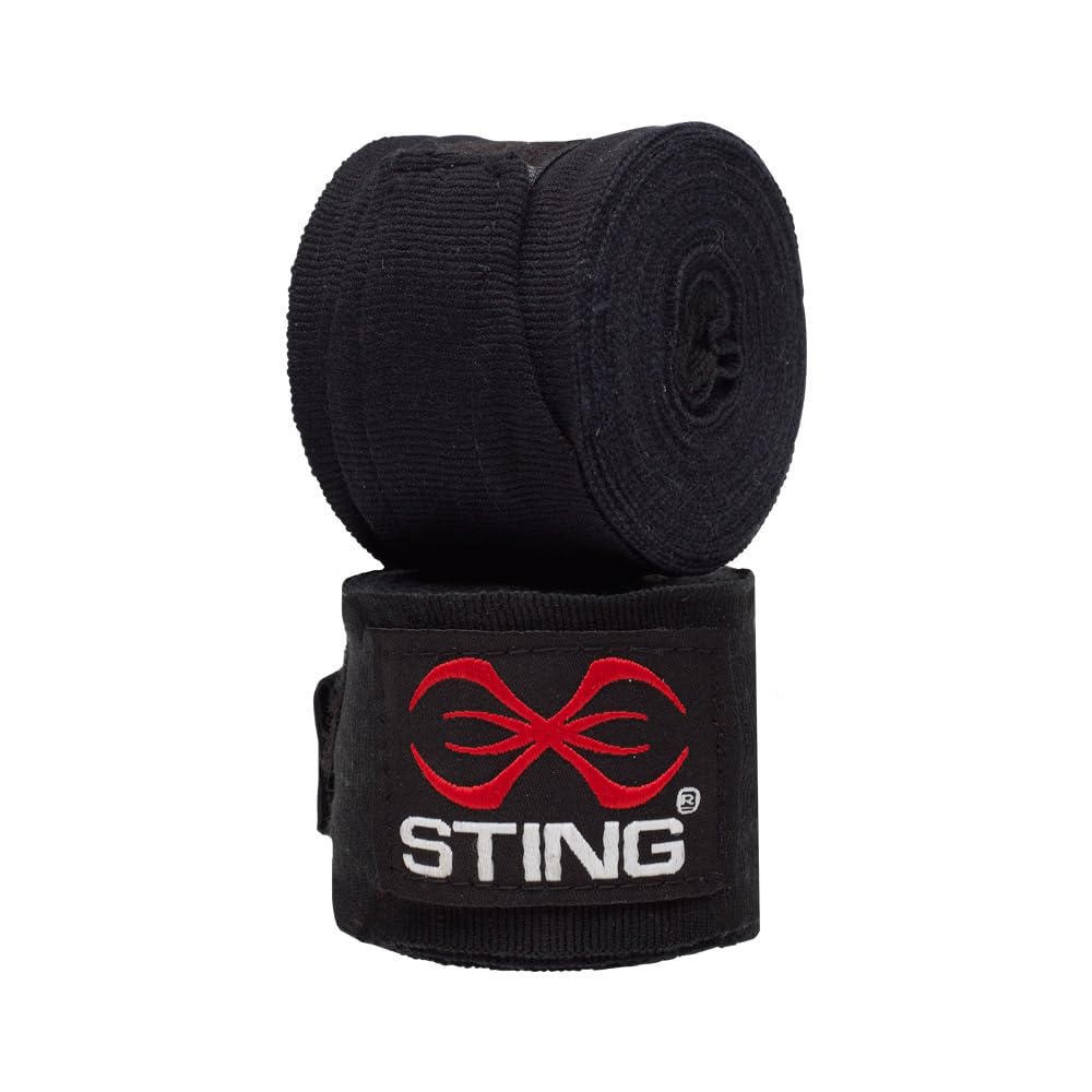 STING Elasticized Boxing Hand Wraps, Boxing Equipment for Professional Competition and Training, Black, 120 Inches