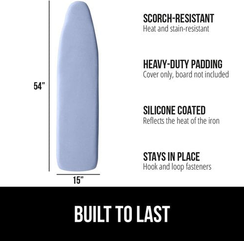 GORILLA GRIP The Original Ironing Board Cover and Pad, Silicone Coating, 400°F Scorch Resistant Thick Padding, Heavy Duty Iron Covers Standard Boards, Hook and Loop Fastener Strap, Blue 15x54