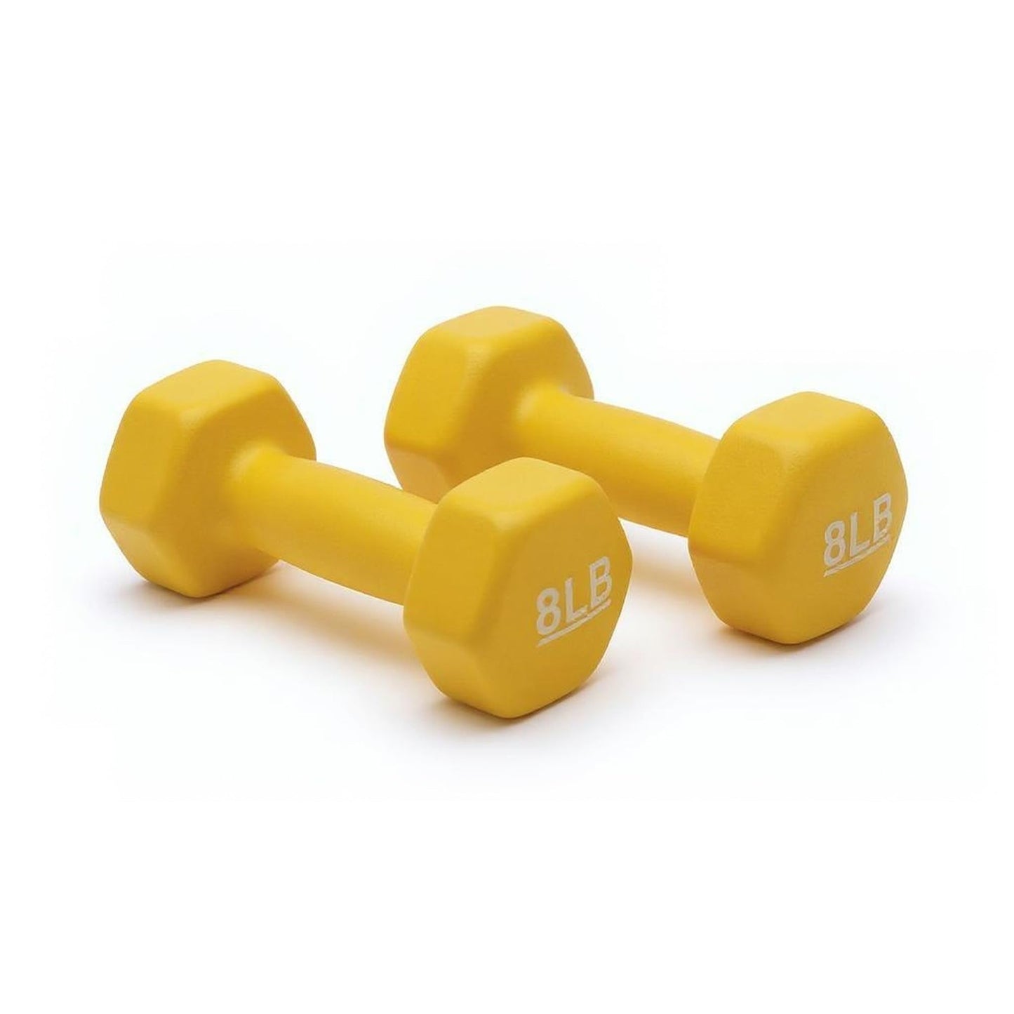 Amazon Basics Neoprene Hexagon Shape Dumbbell Hand Weights, Prevents Rolling Away, 8 Pounds, Pair, Yellow
