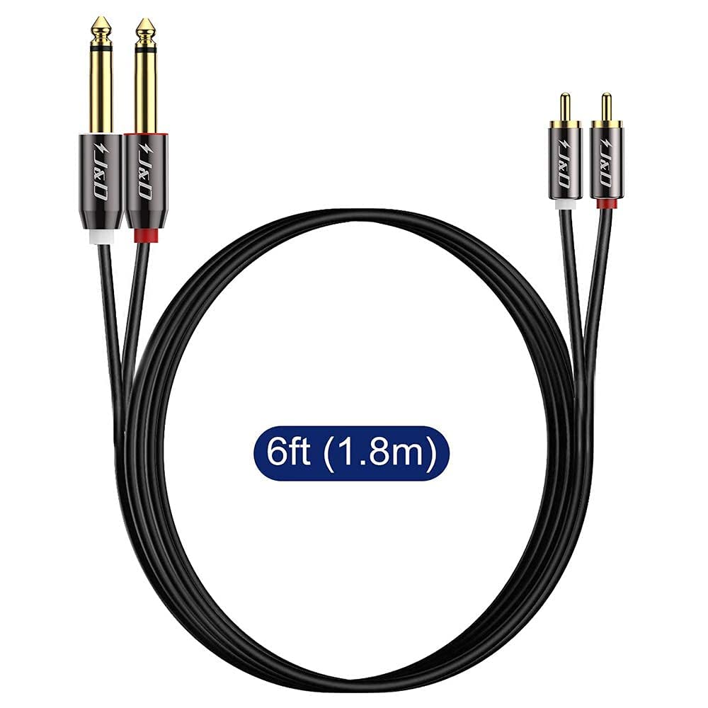 1/4 2X6.35mm 6 J&D to RCA Cable, Gold Plated Copper Shell Heavy Duty TS to Dual RCA Stereo Audio Interconnect Cord