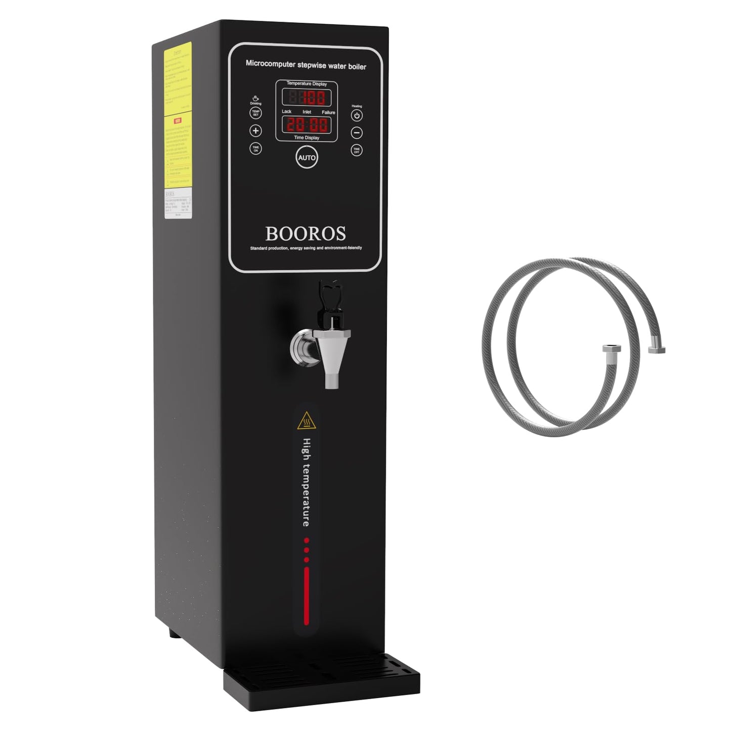 BOOROS Commercial Hot Water Dispenser Black Hot Water Dispenser Countertop 15L Commercial Hot Water Boiler, 24-Hour Timer,1500W Step-heating 38L(10GAL)/Hour for Restaurant,Hotel,Office,Home,Capacity