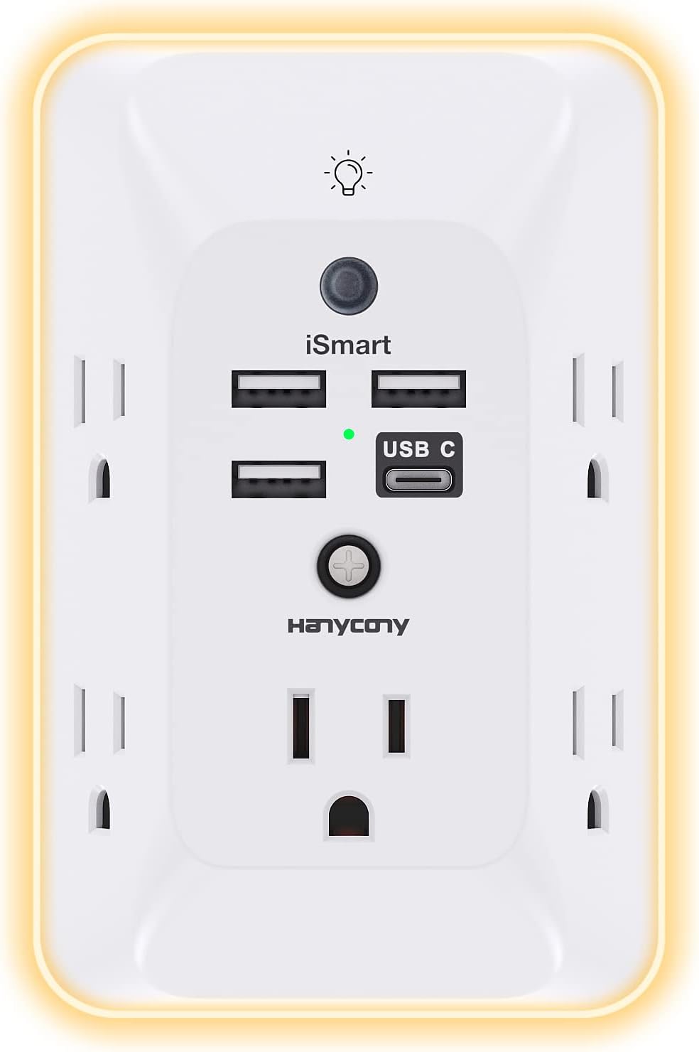 HANYCONY 4 Ports(1 Outlet Extender with Night Light, Multi Plug Outlet, USB Wall Charger Surge Protector USB USB C)